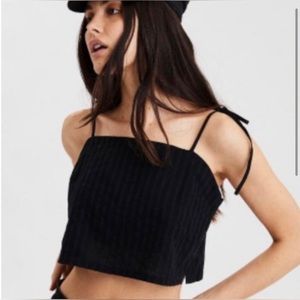 American Eagle Black Cotton Tie Crop Top